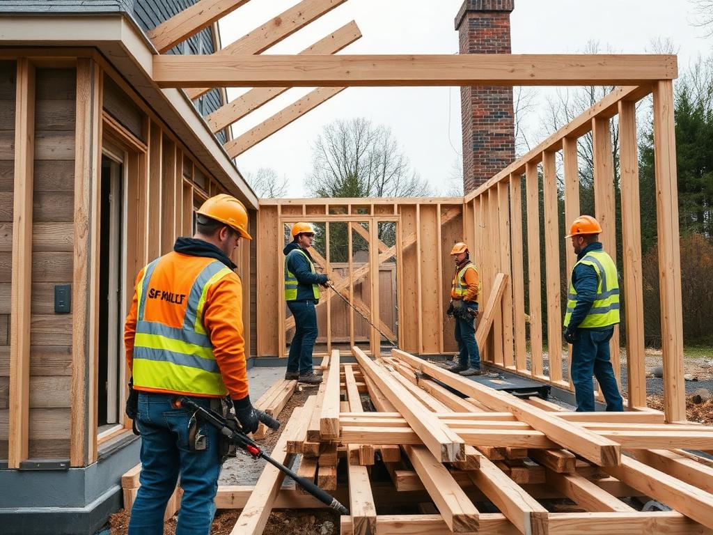 Construction crew framing a residential addition